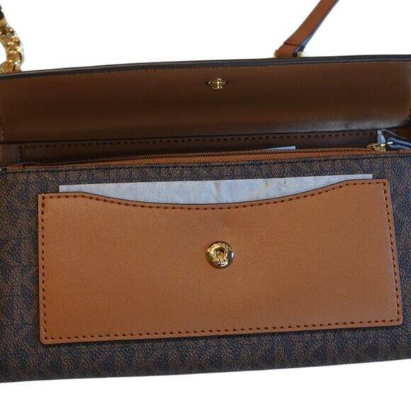 Michael Kors Women's Jet Set Wallet On A Chain in Signature Brown/Acorn, BEA - Picture 7 of 8